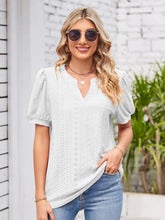 Load image into Gallery viewer, Eyelet Notched Short Sleeve Blouse
