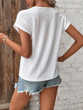 Load image into Gallery viewer, Eyelet V-Neck Short Sleeve Blouse

