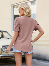 Load image into Gallery viewer, Eyelet V-Neck Puff Sleeve Blouse
