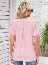 Load image into Gallery viewer, Eyelet Notched Short Sleeve Blouse
