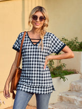 Load image into Gallery viewer, Houndstooth V-Neck Short Sleeve T-Shirt
