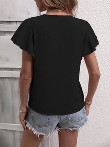Ruffled V-Neck Short Sleeve Blouse