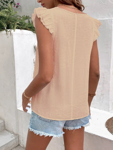 Ruffled V-Neck Cap Sleeve Blouse