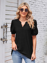 Load image into Gallery viewer, Eyelet Notched Short Sleeve Blouse
