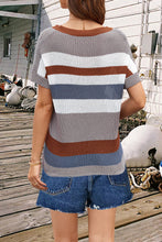 Load image into Gallery viewer, Striped Round Neck Short Sleeve Knit Top
