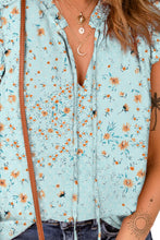 Load image into Gallery viewer, Printed Tie Neck Ruffle Trim Top

