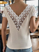 Load image into Gallery viewer, Lace Detail V-Neck Short Sleeve Blouse
