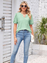 Load image into Gallery viewer, Eyelet Notched Short Sleeve Blouse
