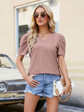 Load image into Gallery viewer, Eyelet V-Neck Puff Sleeve Blouse
