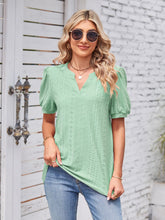 Load image into Gallery viewer, Eyelet Notched Short Sleeve Blouse
