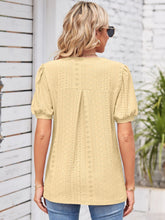 Load image into Gallery viewer, Eyelet Notched Short Sleeve Blouse
