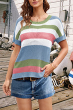 Load image into Gallery viewer, Striped Round Neck Short Sleeve Knit Top
