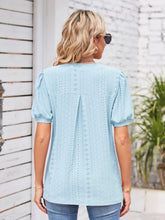 Load image into Gallery viewer, Eyelet Notched Short Sleeve Blouse
