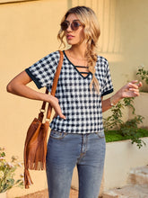 Load image into Gallery viewer, Houndstooth V-Neck Short Sleeve T-Shirt
