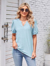 Load image into Gallery viewer, Eyelet Notched Short Sleeve Blouse
