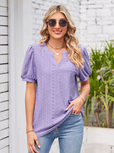 Load image into Gallery viewer, Eyelet Notched Short Sleeve Blouse

