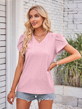 Load image into Gallery viewer, Eyelet V-Neck Petal Sleeve Blouse
