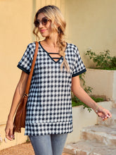 Load image into Gallery viewer, Houndstooth V-Neck Short Sleeve T-Shirt
