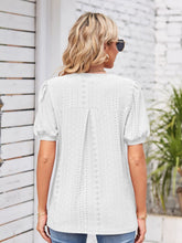 Load image into Gallery viewer, Eyelet Notched Short Sleeve Blouse
