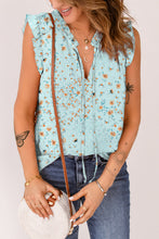 Load image into Gallery viewer, Printed Tie Neck Ruffle Trim Top
