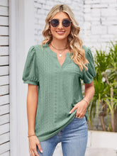 Load image into Gallery viewer, Eyelet Notched Short Sleeve Blouse
