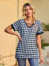 Load image into Gallery viewer, Houndstooth V-Neck Short Sleeve T-Shirt
