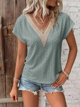 Load image into Gallery viewer, Eyelet V-Neck Short Sleeve Blouse
