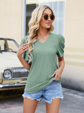 Load image into Gallery viewer, Eyelet V-Neck Puff Sleeve Blouse
