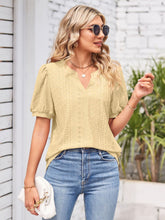 Load image into Gallery viewer, Eyelet Notched Short Sleeve Blouse

