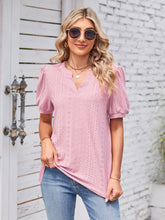 Load image into Gallery viewer, Eyelet Notched Short Sleeve Blouse
