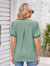 Load image into Gallery viewer, Eyelet Notched Short Sleeve Blouse
