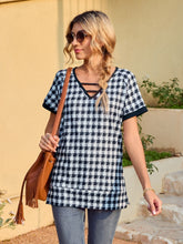 Load image into Gallery viewer, Houndstooth V-Neck Short Sleeve T-Shirt
