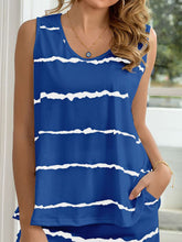Load image into Gallery viewer, Striped Round Neck Tank and Shorts Lounge Set
