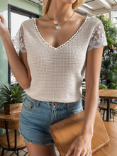 Load image into Gallery viewer, Lace Detail V-Neck Short Sleeve Blouse
