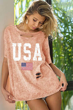Load image into Gallery viewer, BiBi Washed American Flag Graphic Distressed T-Shirt
