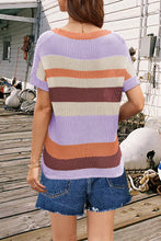 Load image into Gallery viewer, Striped Round Neck Short Sleeve Knit Top
