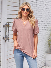 Load image into Gallery viewer, Eyelet Notched Short Sleeve Blouse
