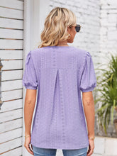Load image into Gallery viewer, Eyelet Notched Short Sleeve Blouse
