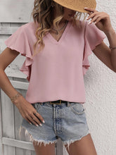 Load image into Gallery viewer, Ruffled V-Neck Short Sleeve Blouse
