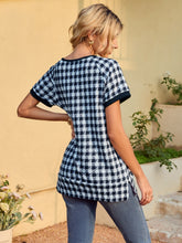 Load image into Gallery viewer, Houndstooth V-Neck Short Sleeve T-Shirt
