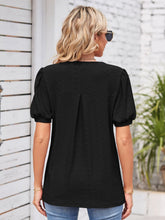 Load image into Gallery viewer, Eyelet Notched Short Sleeve Blouse
