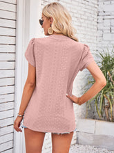 Load image into Gallery viewer, Eyelet V-Neck Petal Sleeve Blouse
