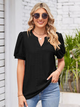 Load image into Gallery viewer, Eyelet Notched Short Sleeve Blouse
