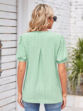 Load image into Gallery viewer, Eyelet Notched Short Sleeve Blouse
