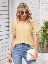 Load image into Gallery viewer, Eyelet Notched Short Sleeve Blouse
