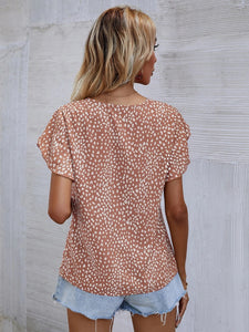 Printed V-Neck Petal Sleeve Blouse
