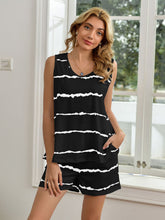 Load image into Gallery viewer, Striped Round Neck Tank and Shorts Lounge Set
