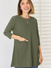Load image into Gallery viewer, Pocketed Round Neck Half Sleeve Blouse
