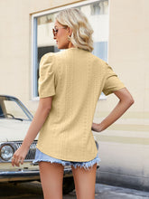 Load image into Gallery viewer, Eyelet V-Neck Puff Sleeve Blouse
